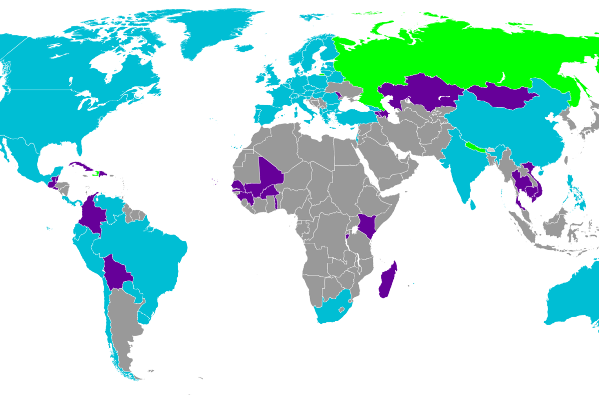 This is a map of the world with curtain countries highlighted