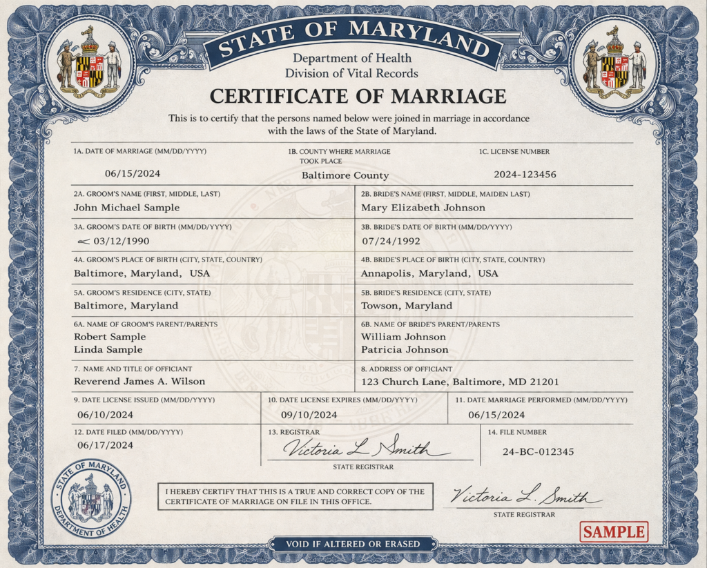 Maryland Marriage Cert main
