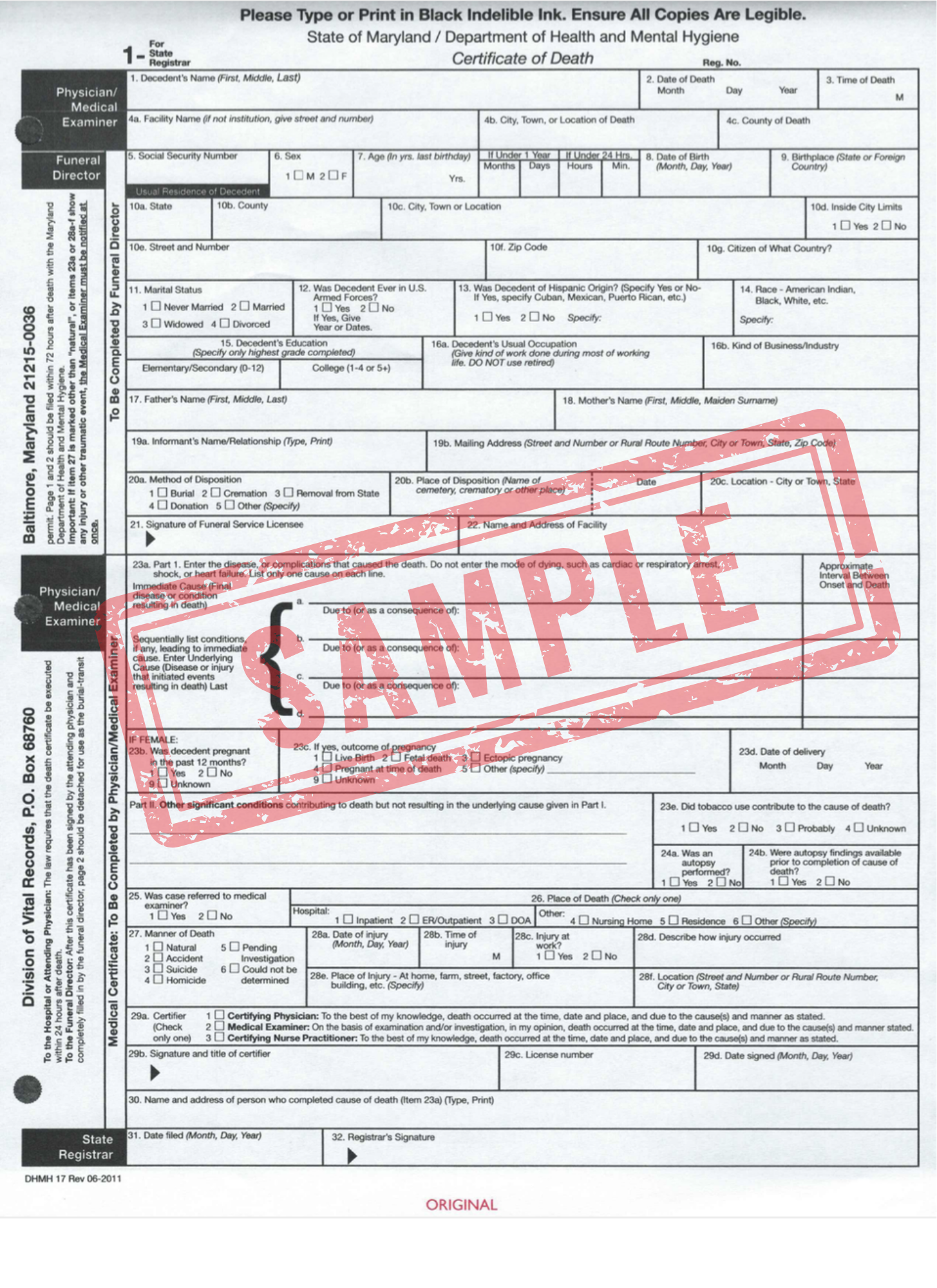 Death Certificate Certified Death Certificate